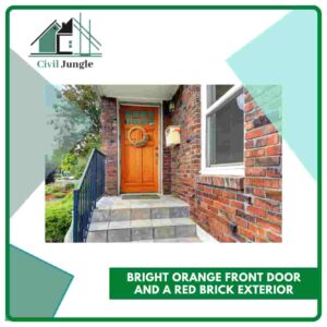 Bright Orange Front Door and a Red Brick Exterior